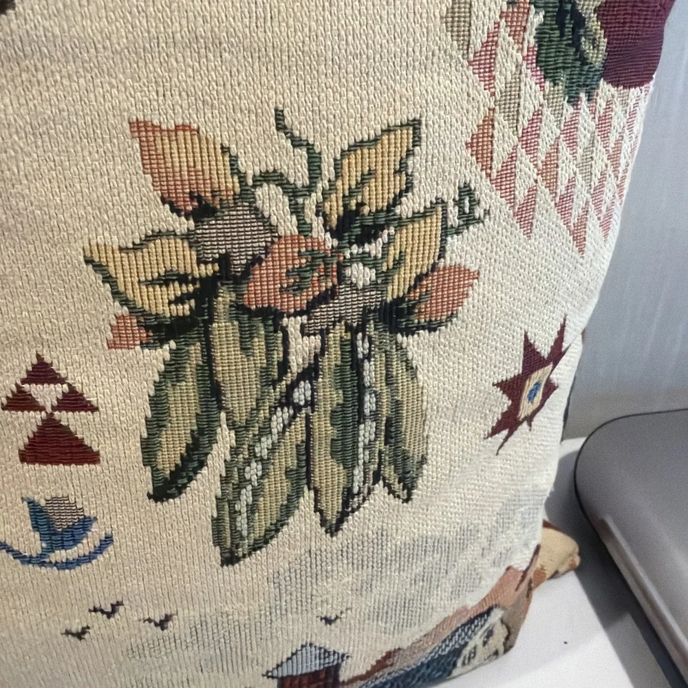 Vtg Farm Scene Tapestry Pillow 15